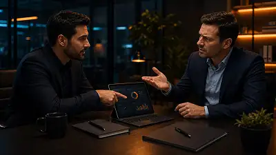 Empresario negociando desconto com consultor de TI